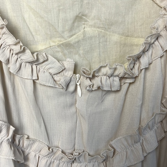 Beige Deep V Neck Ruffle Long Sleeve Floral Print Mini Dress Size XL - Picture 11 of 13